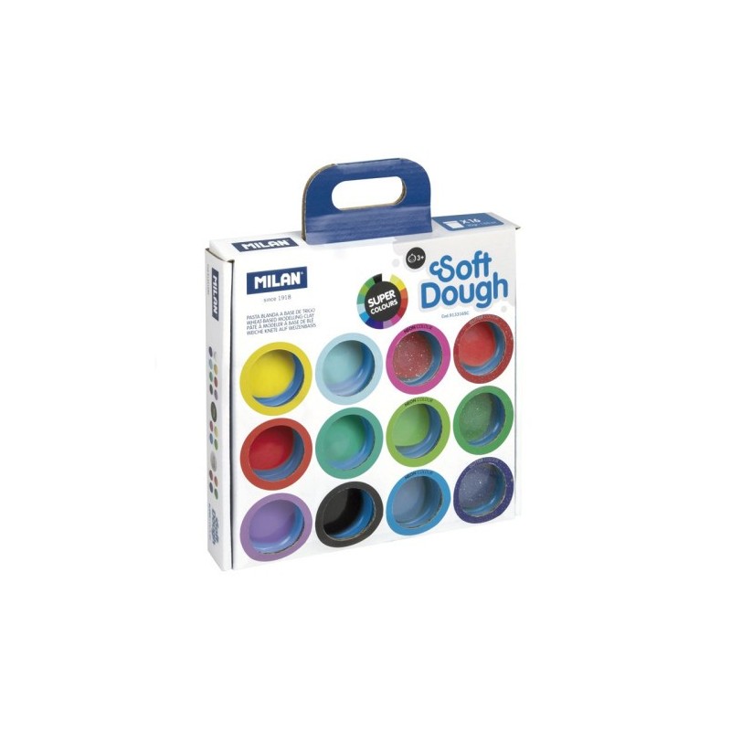 MALETÍN 16 BOTES PASTA BLANDA SOFT DOUGH DE 30GR COLORES SURTIDOS (INCLUYE NEÓN Y GLITTER) MILAN 913316SC