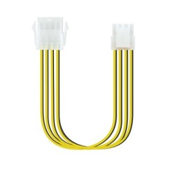 TooQ Cable de Alimentación Extensor para Fuentes de Alimentación, 8 Pines/H-4+4 Pines/M, Negro/Amarillo, 30 cm