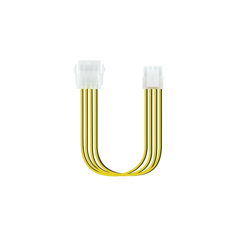 TooQ Cable de Alimentación Extensor para Fuentes de Alimentación, 8 Pines/H-4+4 Pines/M, Negro/Amarillo, 30 cm