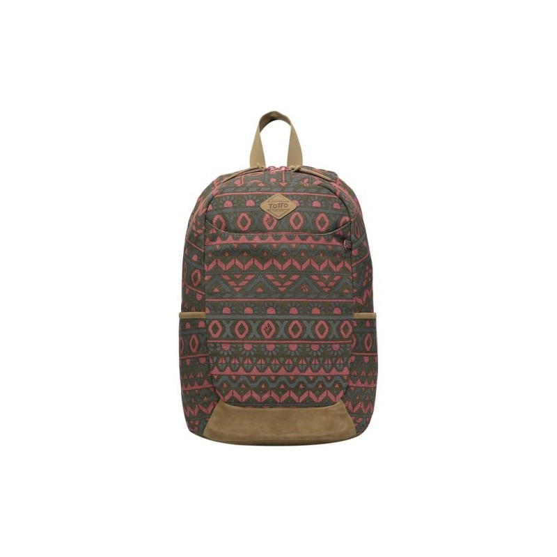 MOCHILA JUVENIL FIGURAS GEOMÉTRICAS LINEAS MARRÓN Y ROJO TOTTO MA04CNY001-1910G-9VO