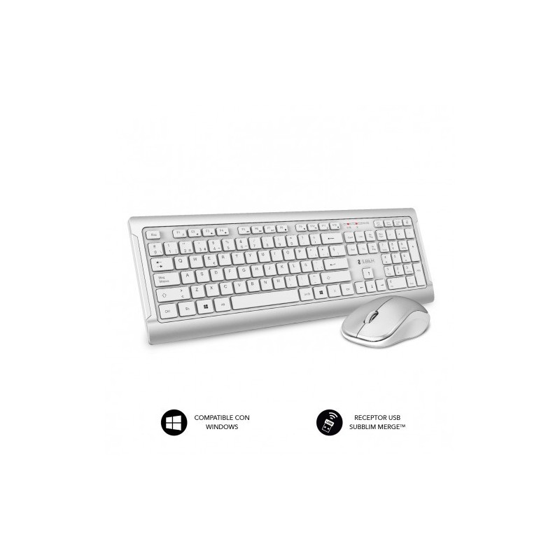SUBBLIM Teclado y ratón inalámbricos Ultra Plano Silencioso Plateado/Blanco Premium