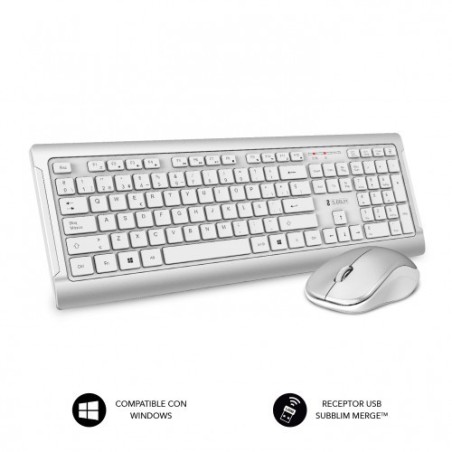 SUBBLIM Teclado y ratón inalámbricos Ultra Plano Silencioso Plateado/Blanco Premium