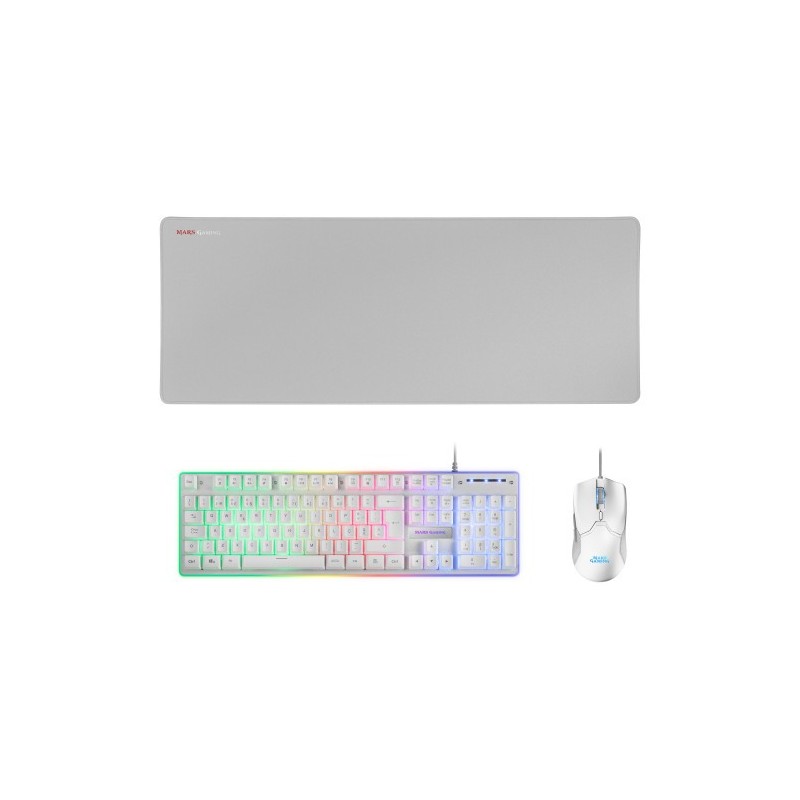 Mars Gaming MCPXWPT Combo Teclado+Ratón+Alfombrilla Blanco PT