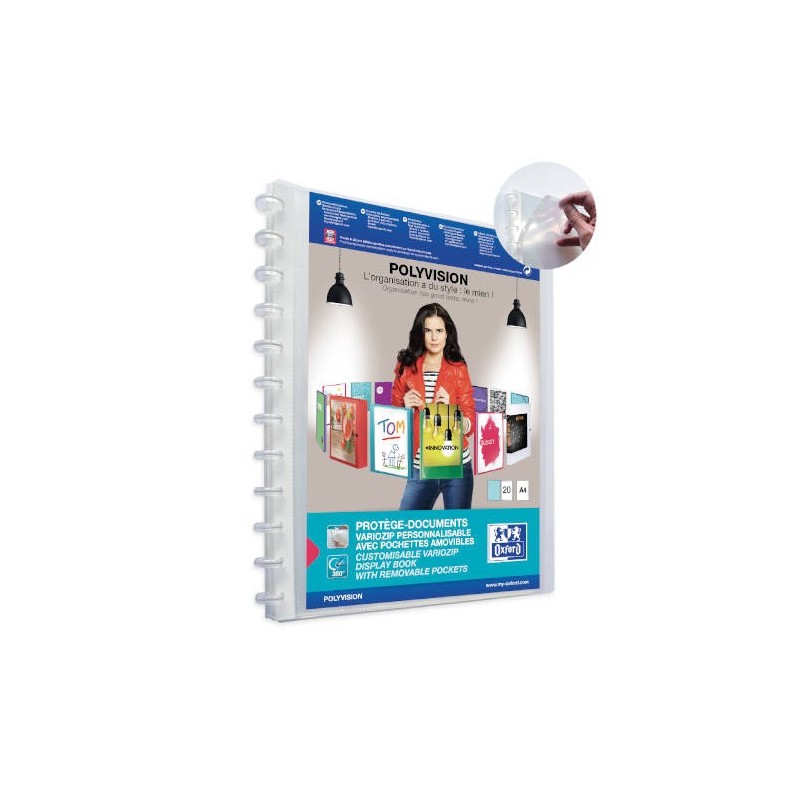 CARPETA DE FUNDAS INTERCAMBIABLES PERSONALIZABLES POLYVISION A4+ 20 FUNDAS COLOR TRANSPARENTE OXFORD 100205600