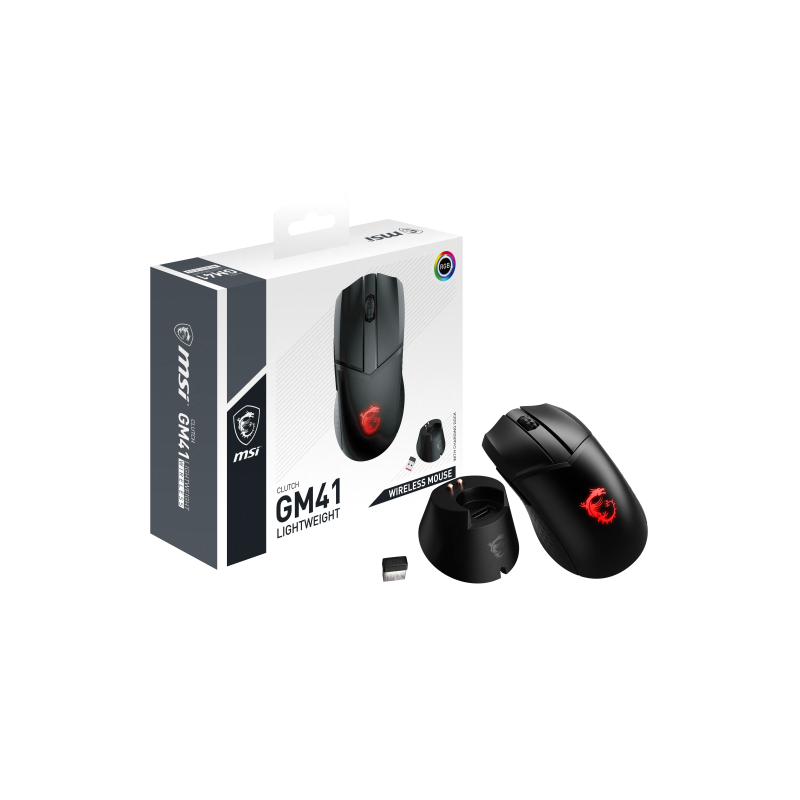 MSI Clutch GM41 Lightweight Wireless ratón mano derecha RF inalámbrico Óptico 20000 DPI