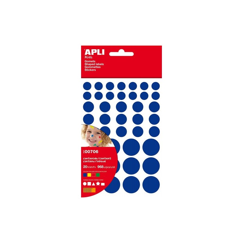 BOLSA GOMETS GEOMÉTRICOS PERMANENTES AMARILLO, AZUL, ROJO Y VERDE 20 HOJAS APLI 706