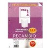 PACK RECAMBIO 90 GRS. 4 TALADROS . DIN A4 CUADRICULA 4X4 150 HOJAS + 50 GRATIS PACSA 21283