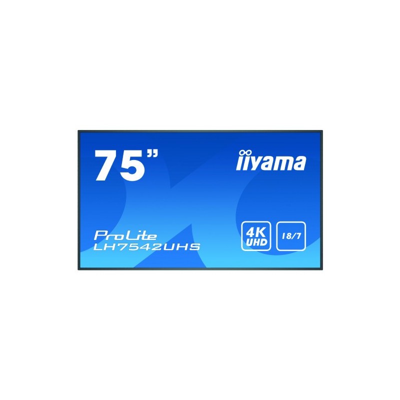 iiyama PROLITE LH7542UHS-B3 Pantalla plana para señalización digital 189,2 cm (74.5") IPS 4K Ultra HD Negro Procesador incorporado Android 8.0