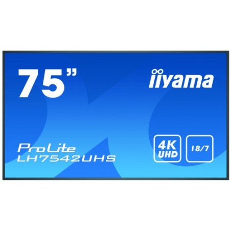 iiyama PROLITE LH7542UHS-B3 Pantalla plana para señalización digital 189,2 cm (74.5") IPS 4K Ultra HD Negro Procesador incorporado Android 8.0