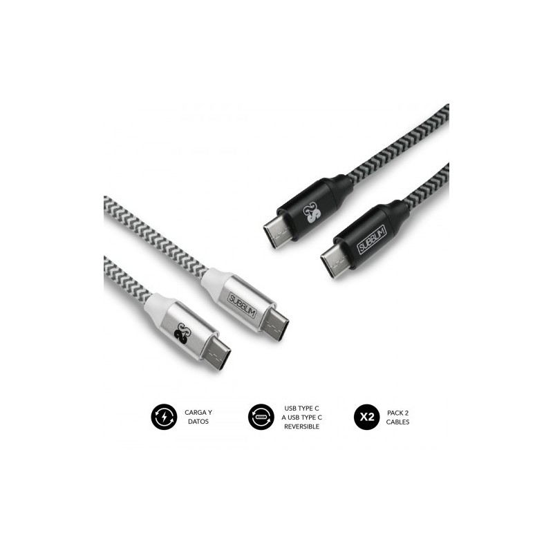 SUBBLIM PACK 2 CABLES USB TIPO USB-C A USB-C 1 M BLACK/SILVER