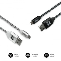 SUBBLIM PACK 2 CABLES USB A MICRO USB (2.4A) 1M BLACK/SILVER