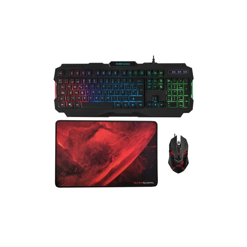 MARSGAMING MCP118 GAMING COMBO 3IN1 RGB, RGB RAINBOW KEYBOARD, 4000DPI RGB FLOW MOUSE, 350X250X3 MOUSEPAD -- SPANISH LAYOUT