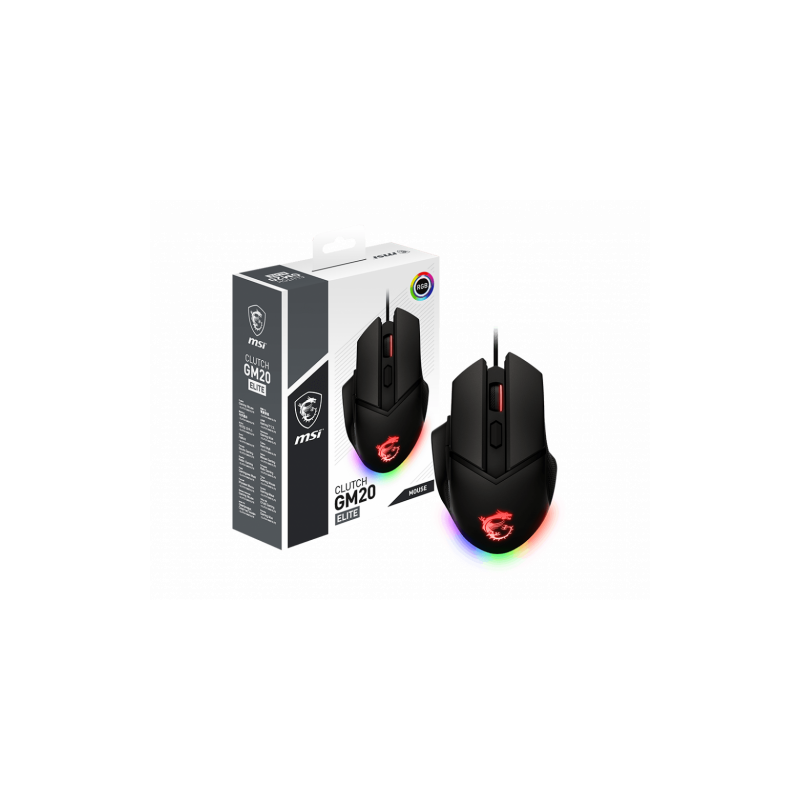 MSI Clutch GM20 Elite ratón mano derecha USB tipo A Óptico 6400 DPI