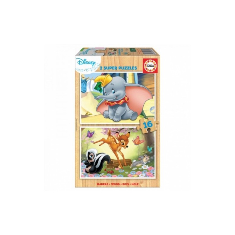 PUZZLE MADERA DISNEY ANIMALS DUMBO+BAMBI  2X16 PIEZAS  EDUCA BORRAS 18079