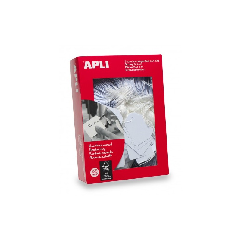 CAJA 1.000 ETIQUETAS COLGANTES BLANCAS 7 X 19 MM APLI 383