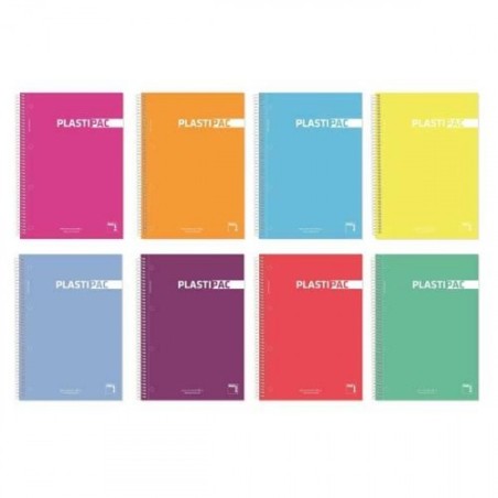 CUADERNO PLASTIPAC 90 GRS. TAPA POLIPROPILENO A-5 MICROPERFORADO 100 HOJAS CUADRÍCULA 5X5 + GRECA SURTIDO PACSA 16685