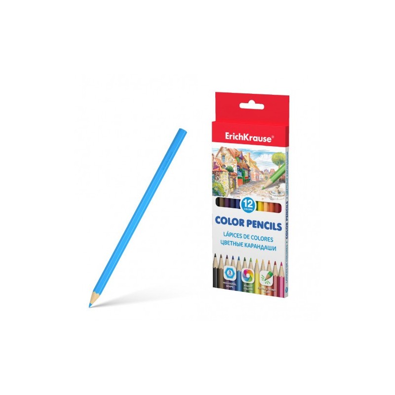 CAJA LÁPICES DE COLORES HEXAGONAL 12 COLORES ERICH KRAUSE 49882