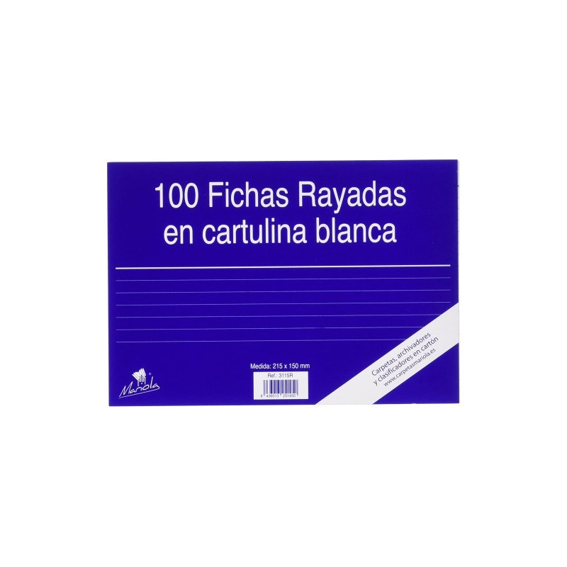 100 FICHAS DE CARTULINA RAYADA (215X160 MM) Nº. 5 MARIOLA 3115R