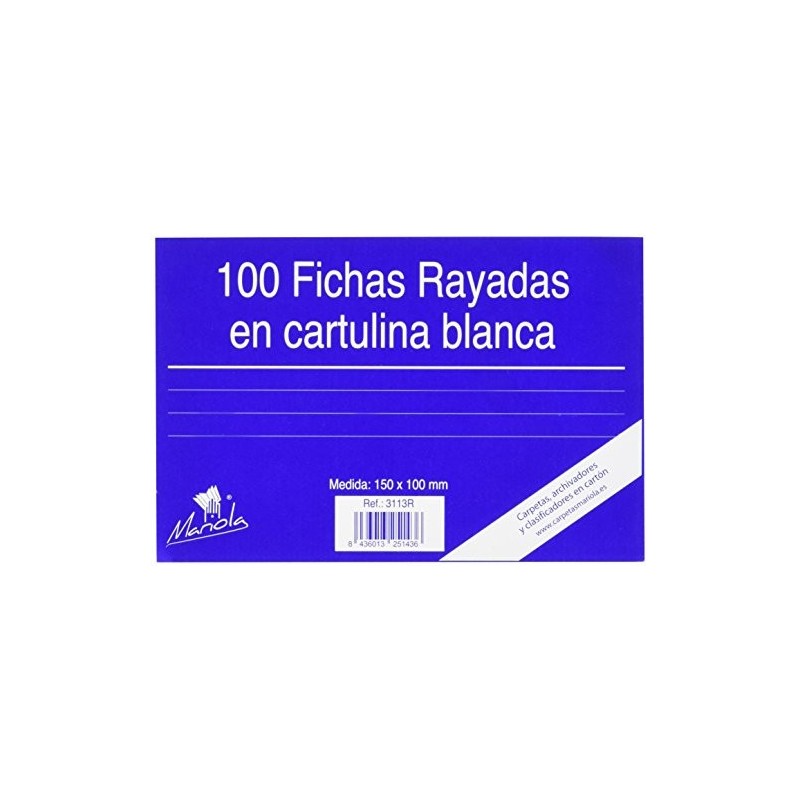 100 FICHAS DE CARTULINA RAYADA  (150X100 MM) N.º 3 MARIOLA 3113R