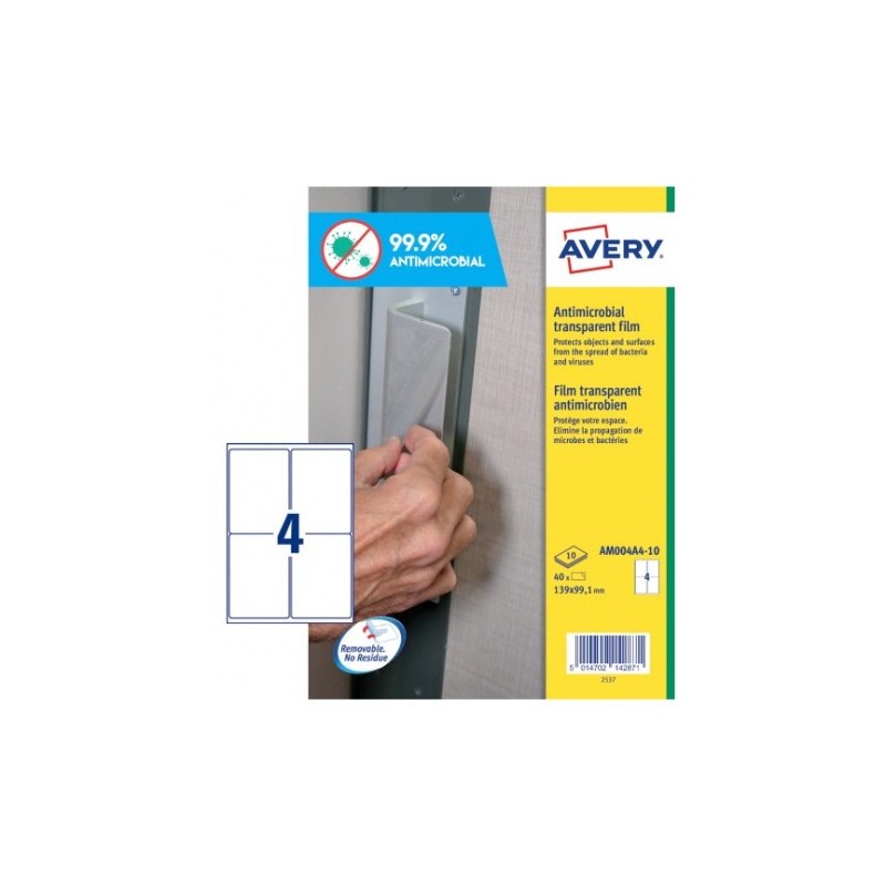 Avery AM004A4 etiqueta autoadhesiva Rectángulo Desmontable Transparente 40 pieza(s)