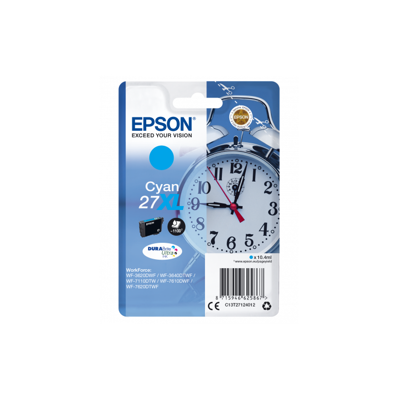 Epson Alarm clock Singlepack Cyan 27XL DURABrite Ultra Ink