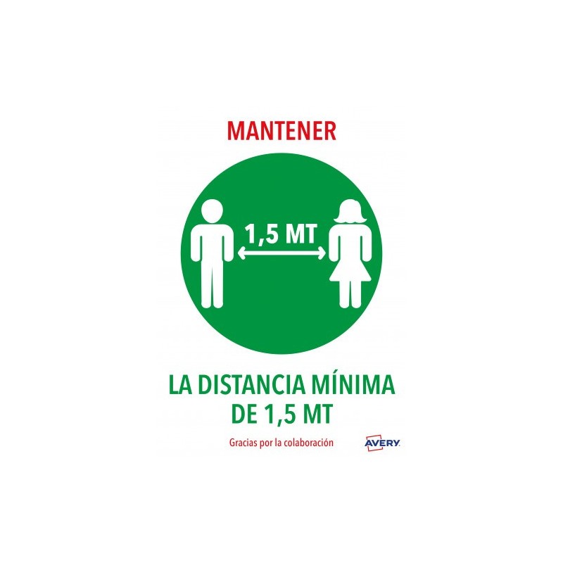 SEÑALES ADHESIVOS PREIMPRESO  "MANTENER DISNTACIA MINIMA DE 1,5 MT" SOBRE DE 2 HOJAS EN A4 AVERY AV_KITCOVID4_ES