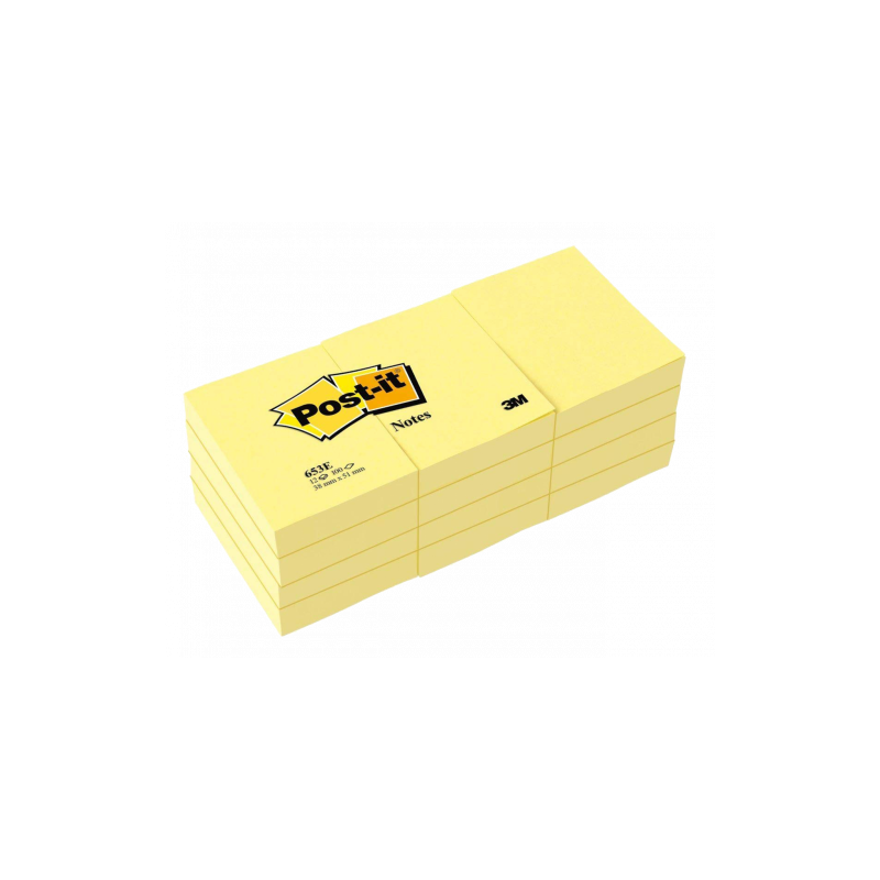 PACK 12 BLOC DE NOTAS ADHESIVAS AMARILLAS 100 HOJAS (38X51) POST-IT 3M653