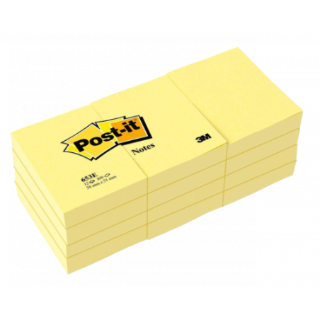 PACK 12 BLOC DE NOTAS ADHESIVAS AMARILLAS 100 HOJAS (38X51) POST-IT 3M653
