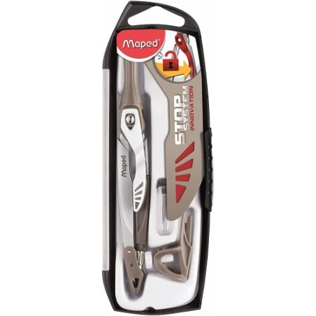 ESTUCHE COMPAS CON BLOQUEO STOP SYSTEM INNOVACION (MINA + PACK DE MINAS + ADAPTADOR)  MAPED 196310