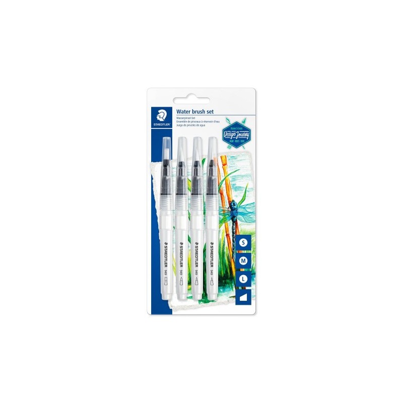 BLÍSTER CON 4 PINCELES REDONDO FINO, REDONDO MEDIO, REDONDO LARGO, BISELADO STAEDTLER 949-SBK4-C