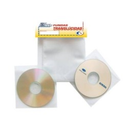 PACK DE 100 FUNDAS CD-DVD PP TRANSPARENTE NO ADHESIVAS CON SOLAPA 3L 10297