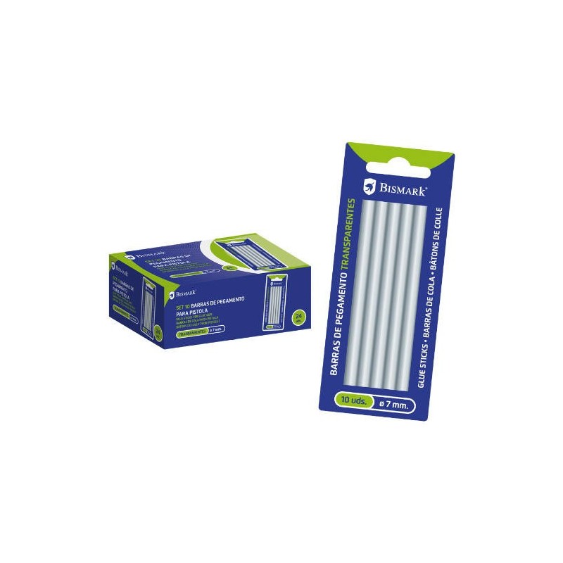 BLISTER 10 BARRAS DE PEGAMENTO SILICONA TRANSPARENTE 7,2 X 100 MM. BISMARK 327109
