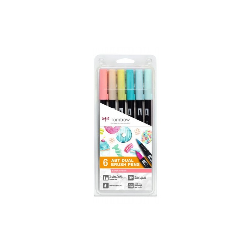 ESTUCHE 6 ROTULADORES DOBLE PUNTA PINCEL COLORES CANDY TOMBOW ABT-6P-4