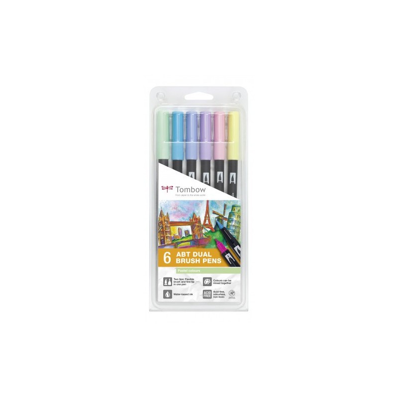 ESTUCHE 6 ROTULADORES DOBLE PUNTA PINCEL COLORES PASTEL TOMBOW ABT-6P-2