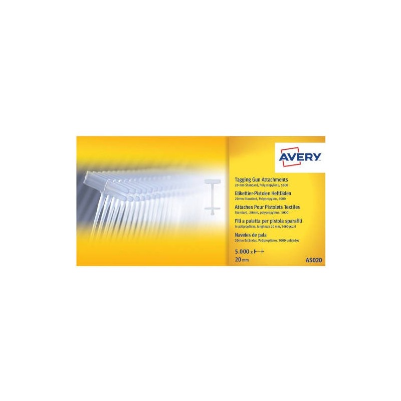 PAQUETE 5.000 NAVETES 20MM CON FORMA DE PALETA EN POLIPROPILENO AVERY AS020