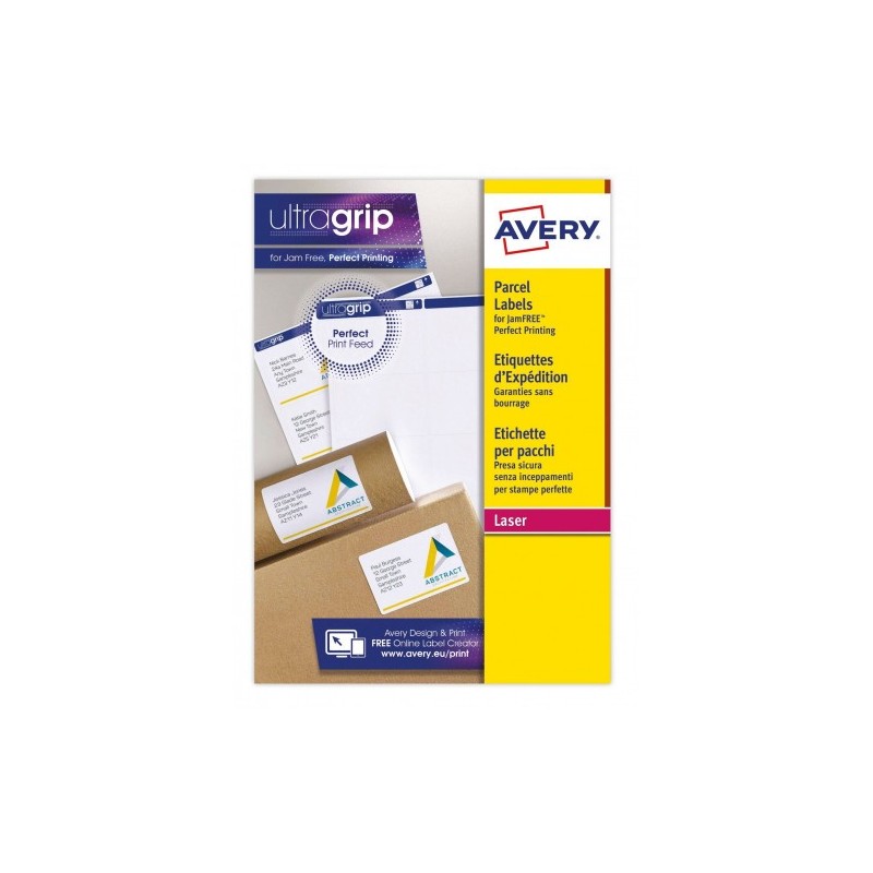 PAQUETE 15 HOJAS ETIQUETAS BLANCAS PARA PAQUETES IMPRESORAS LÁSER 199,6X143,5 MM AVERY L7168-15