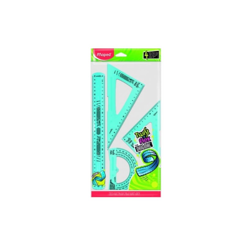 KIT DE 4 PIEZAS TWIST N FLEX REGLA/CARTABON/ESCUADRA Y TRANSPORTADOR MAPED 897157