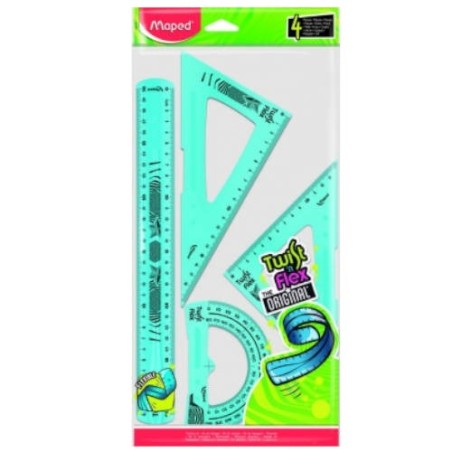 KIT DE 4 PIEZAS TWIST N FLEX REGLA/CARTABON/ESCUADRA Y TRANSPORTADOR MAPED 897157