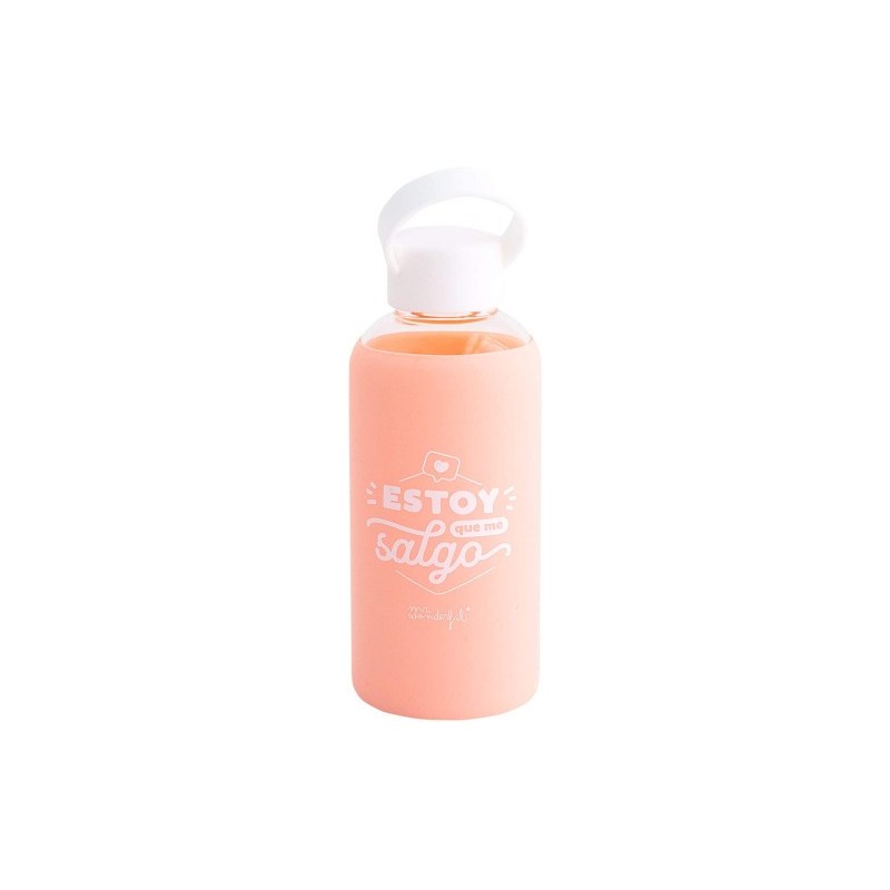 Mr. Wonderful WOA09791ES bidón de agua Uso diario 450 ml Vidrio de borosilicato, Silicona Rosa, Blanco