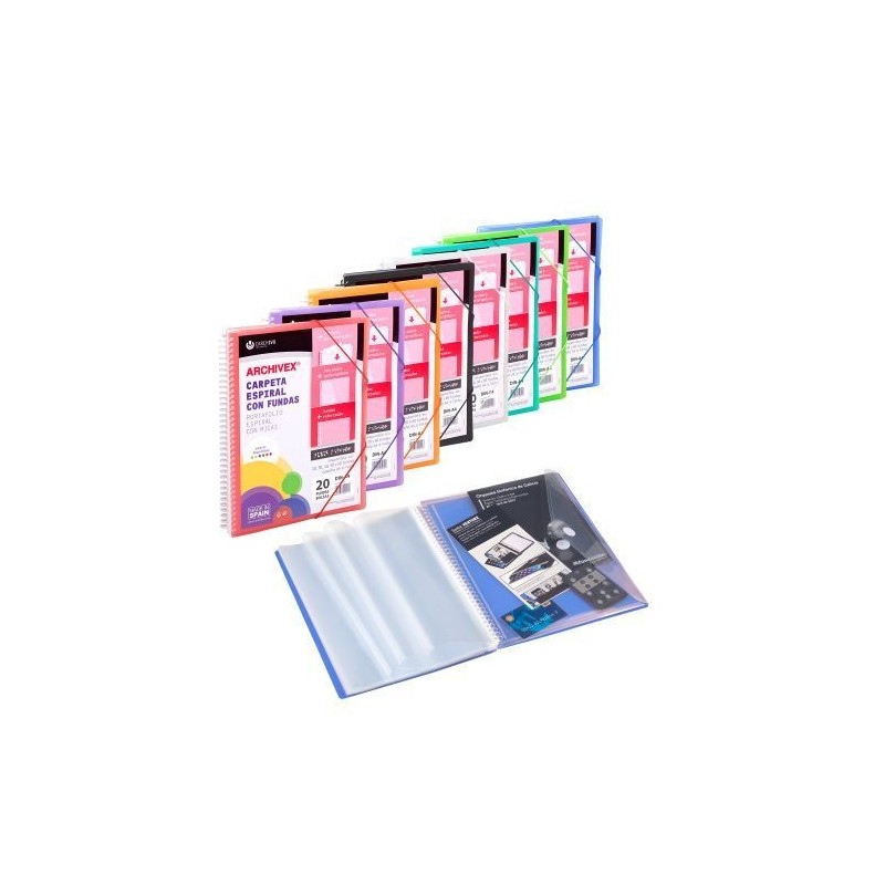 CARPETA ARCHIVEX-STAR ESPIRAL CANGURO 40 FUNDAS COLOR NEGRO CARCHIVO 53034006