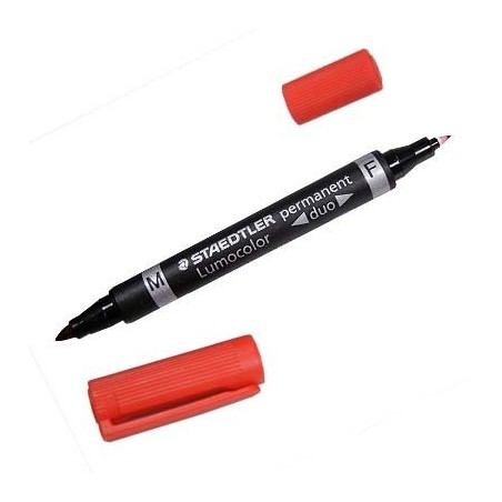 MARCADOR DUO LUMOCOLOR PERMANENTE PUNTAS 0,6/1MM. 1MM. ROJO STAEDTLER 348-2