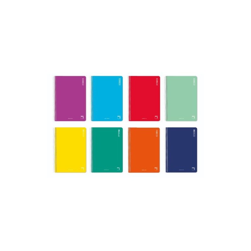 CUADERNO ESPIRAL SERIE BASIC TAPA CARTONCILLO 60 GRS. 4º (155X215MM.) 80 HOJAS HORIZONTAL CON MARGEN 8 COLORES SURTIDOS PACSA 16429