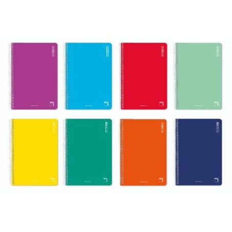 CUADERNO ESPIRAL SERIE BASIC TAPA CARTONCILLO 60 GRS. 4º (155X215MM.) 80 HOJAS HORIZONTAL CON MARGEN 8 COLORES SURTIDOS PACSA 16429