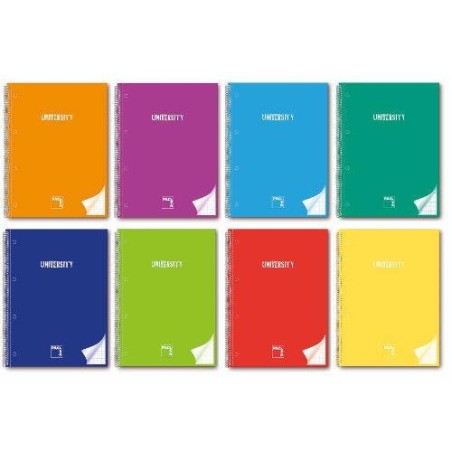 CUADERNO SERIE UNIVERSITY TAPA EXTRA DURA 90 GRS. A-4 (210X297MM.) MICROPERFORADO 80 HOJAS CUADRÍCULA 5X5 + GRECA SURTIDO PACSA 16681