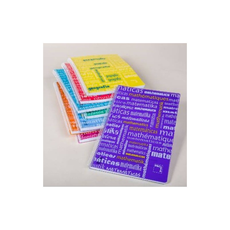 CUADERNO SERIE ASIGNATURAS TAPA POLIPROPILENO 90 GRS. FOLIO (215X310MM.) 80 HOJAS CUADRÍCULA 4X4 CON MARGEN SURTIDO PACSA 16494