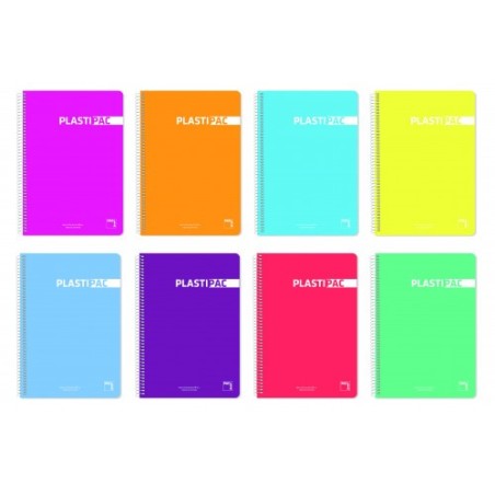 CUADERNO SERIE PLASTIPAC 90 GRS. TAPA POLIPROPILENO FOLIO (215X310MM.) 80 HOJAS PAUTADO 3,5 CON MARGEN SURTIDO PACSA 16566
