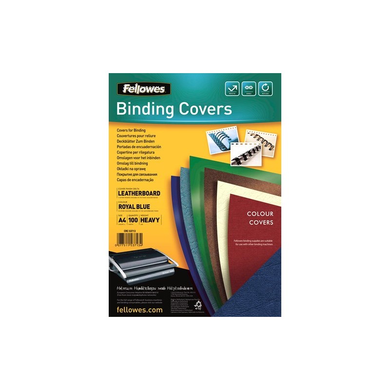 PACK 100 PORTADAS SIMIL PIEL A4 250 GR. AZUL FELLOWES 5371305
