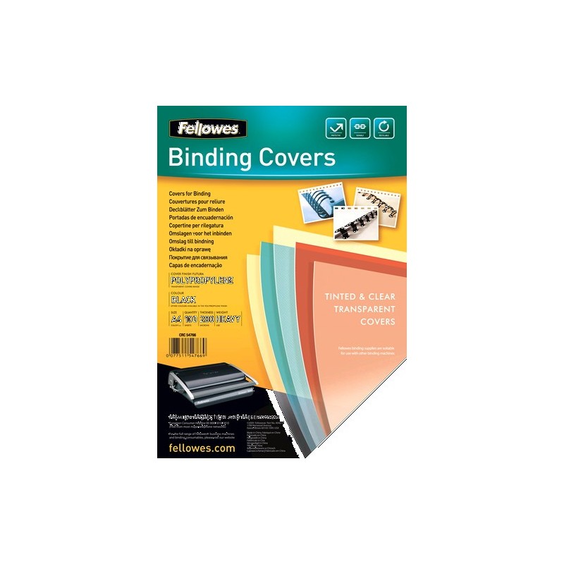 PACK 100 PORTADAS POLIPROPILENO NEGRO 280 MICRAS A4 FELLOWES 5476602