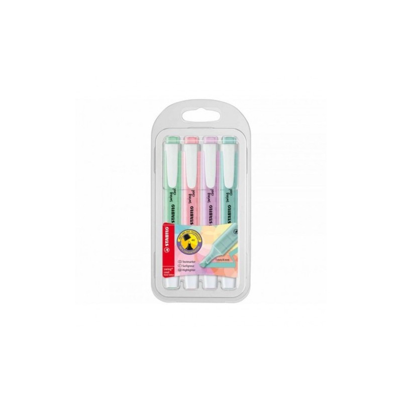ESTUCHE PLASTICO SWING COOL PASTEL 4 UNIDADES SURTIDAS TRAZO 1/4MM. STABILO 275/4-08