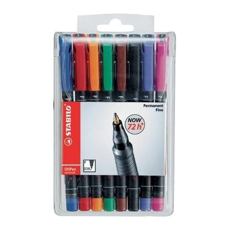 ESTUCHE 8 MARCADORES PERMANENTE P.MEDIA SURTIDO OHPEN UNIVERSAL 1MM. STABILO 843/8